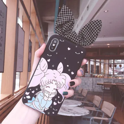 As shown Для iphone XS Max милый 3D Сейлор Мун лук чехол для телефона для iphone X XR XS 6 6S 7 8 plus 4S 5S мультяшная Девочка Кролик уши задняя крышка - Цвет: As shown