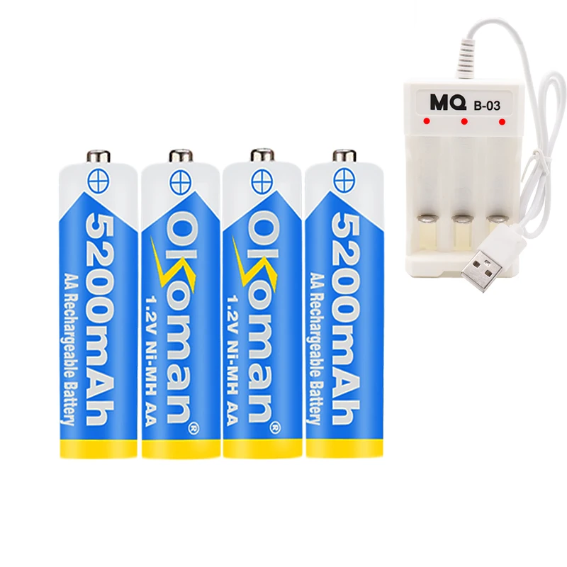 Okoman Новый 5200 mAh никель-металлогидридные AA Предварительно заряженный ni-mh