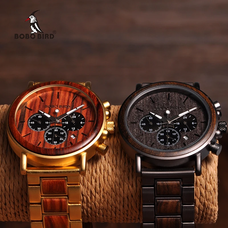 BOBO BIRD часы мужские секундомер relojes hombre деревянные наручные часы мужские шоу Дата erkek kol saati в подарочной коробке
