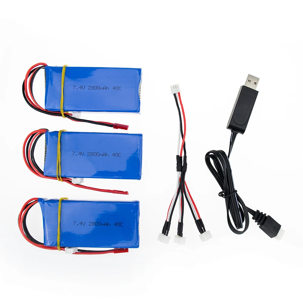 3pcs 7.4v 2800mAh Lipo battery 2s with cable for WLToys V262 V333 V323 V666 RC Helicopter Quadcopter drone part | Игрушки и хобби