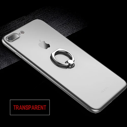Чехол для iPhone 7 8 с кольцом-держателем для пальца, Rock 0,33 мм Тонкий чехол для телефона для iPhone 7plus 8plus задняя крышка с подставкой - Цвет: Transparent