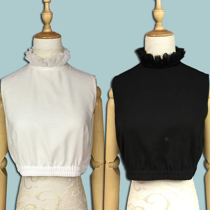 

Ladies Folded Collar women's Ladies double decoration spring ladies fine net yarn stand collar wild ear sweet shirt fake collar