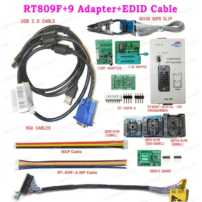 RT809F 9Items RT809F программатор+ 9 элементов+ 1,8 в/SOP8 SOP16 адаптер гнездо+ Sop8 IC клип VGA lcd ISP универсальный программатор - Цвет: RT809F 9Items
