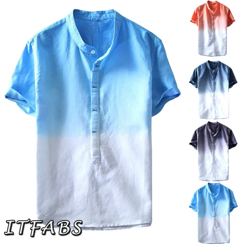 

Summer Men Short Sleeve Linen Shirt 2019 Newest Fashion Loose Summer Solid Casual V-Neck Shirts Hot Sale Tops Tee