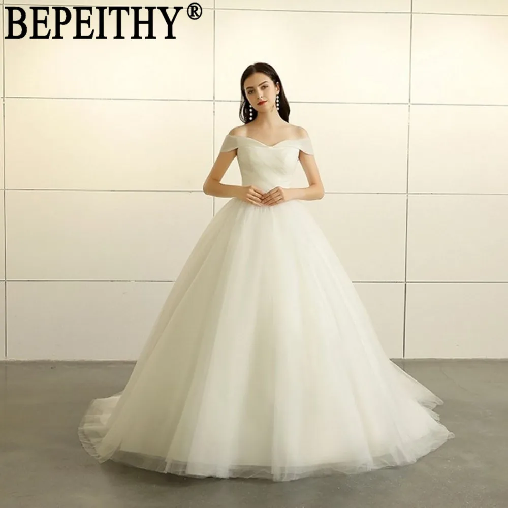 Свадебное платье с открытыми плечами BEPEITHY Vestido de noiva простое Тюлевое со складками