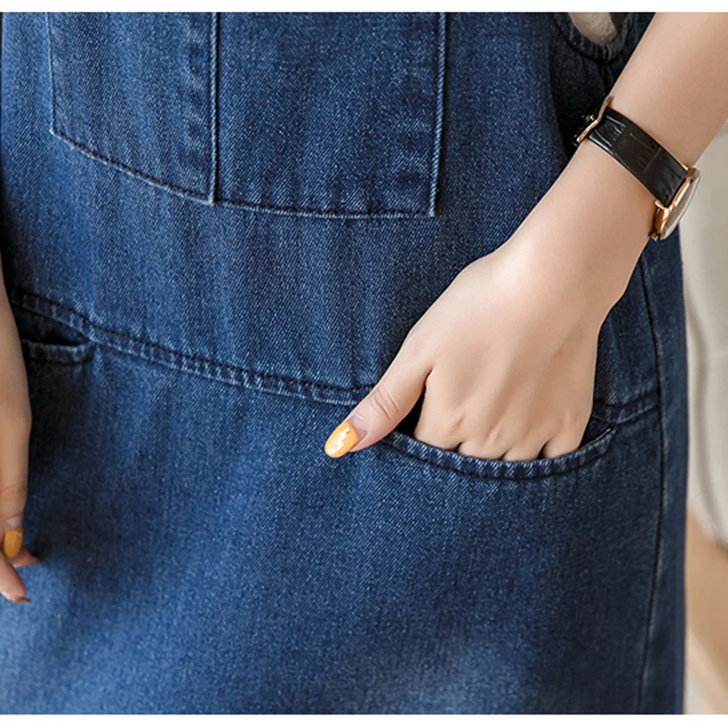 Женское платье на бретельках джинсовое большого размера с регулируемыми