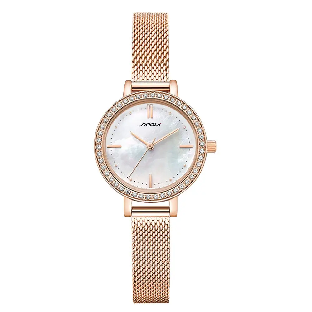 SINOBI Новые женские роскошные Брендовые Часы простые Кварцевые водонепроницаемые