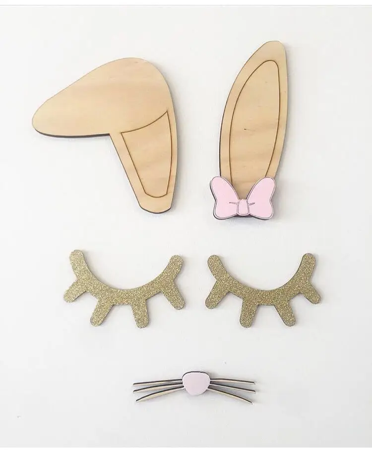 

Rabbit ears+Beard+Bowknot Hanging DIY Wood Room Home Kawaii decoration INS Wall props for Doll Toy Kids Birthday Christmas Gift