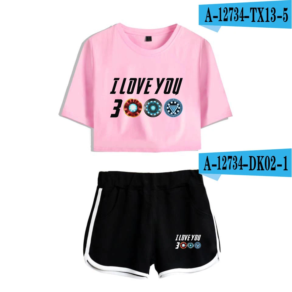 I Love You 3000, комплект из двух предметов, женские летние футболки в стиле Харадзюку, укороченный топ, сексуальный спортивный топ для фитнеса,, 2 шт., Endgame - Цвет: Темно-серый