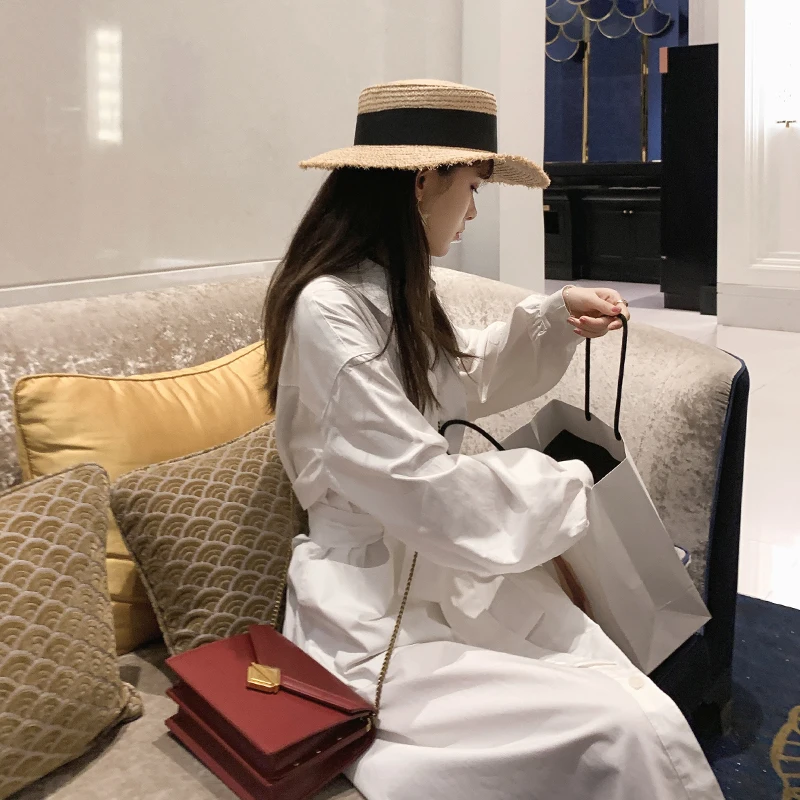 Mishow 2019 Весенное осенное белое платье-рубашка Платье А-силуэт для леди с длинными