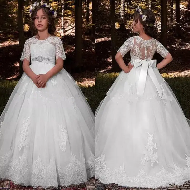 

White Lace Flower Girl Dresses For Weddings First Communion Dresses Princess Pageant Party Birthday dress