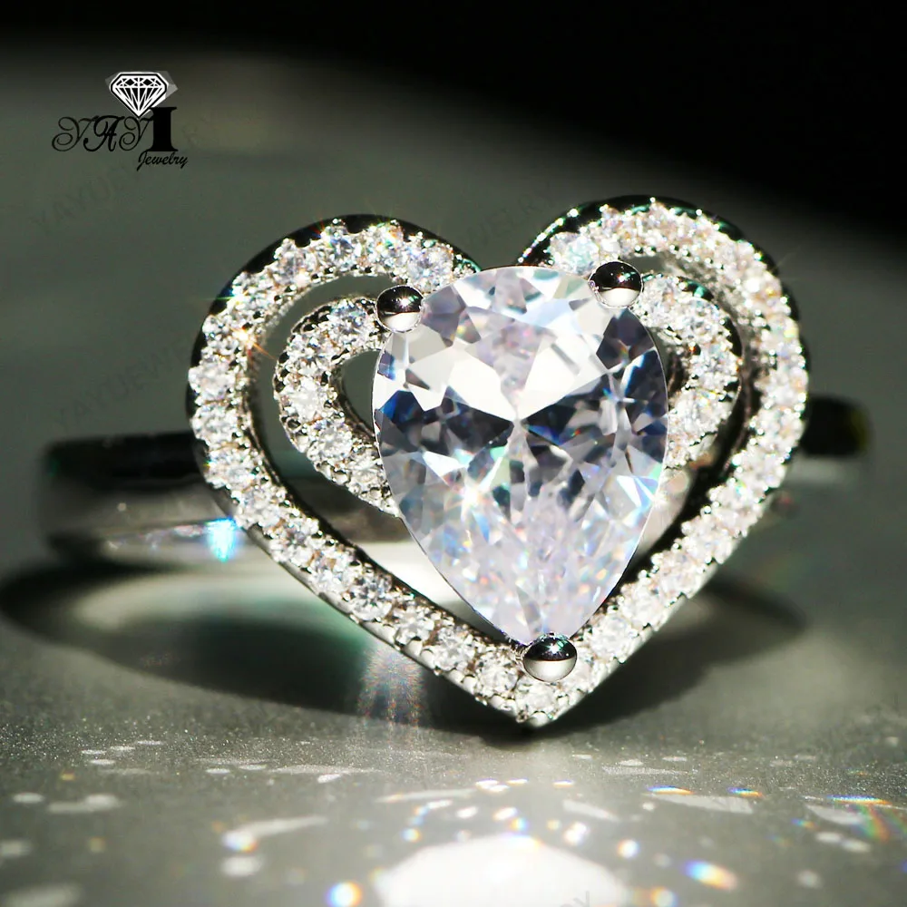 YaYI Jewelry Princess Cut 6.9CT White Zircon Silver Filled Engagement Rings wedding Heart Valentine's Day Girls ring 1060 | Украшения и