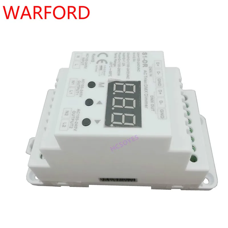 S1 DR AC100V 240V din рейку 2 канала 2CH AC симистор DMX диммер двухканальный выход кремния DMX512
