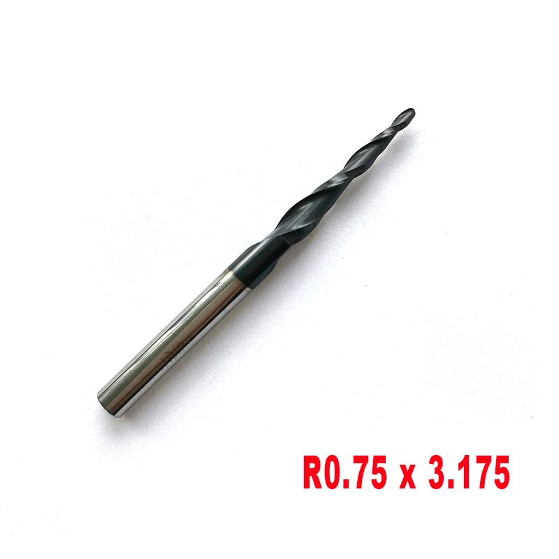 1 шт. R0.25-R1.0 x3.175(1/") Хвостовик 2 флейты Вольфрам твердого карбида с покрытием конические сферические концевые фрезы конус и конус концевые фрезы