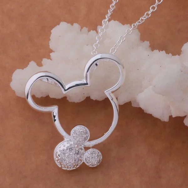 fashion silver Mouse pendant necklace with crystal cute birthday gift for girls classic jewelry factory price