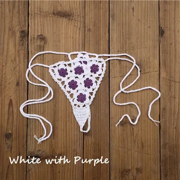 White with Purple Ручной крючком кружева стринги аппликация мини-бикини купальники бикини для загара - Цвет: White with Purple