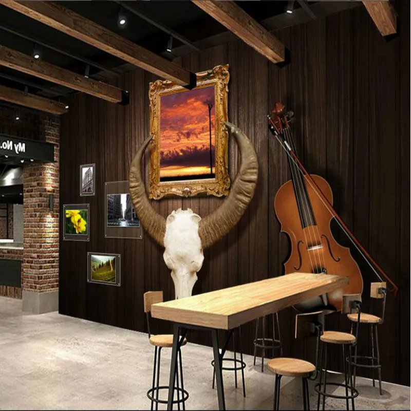 Customization Backgrounds 3D Wallpaper for Walls 3d Murals Photo Silk Living Room Guitar Cow Skull Tooling | Обустройство дома