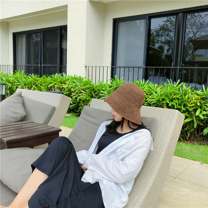 Шляпка от солнца Соломенная женская складная хлопковая пляжная Панама модная