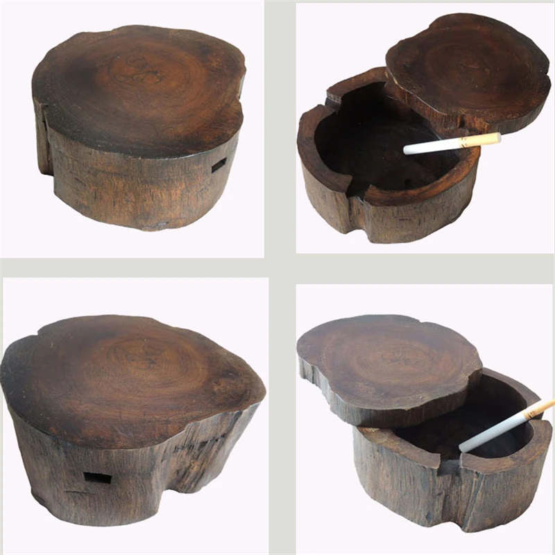 

Creative Wood Features Solid Wood Ashtray Personality Wooden With Lid Ashtray Spa Table Decoration Ashtray