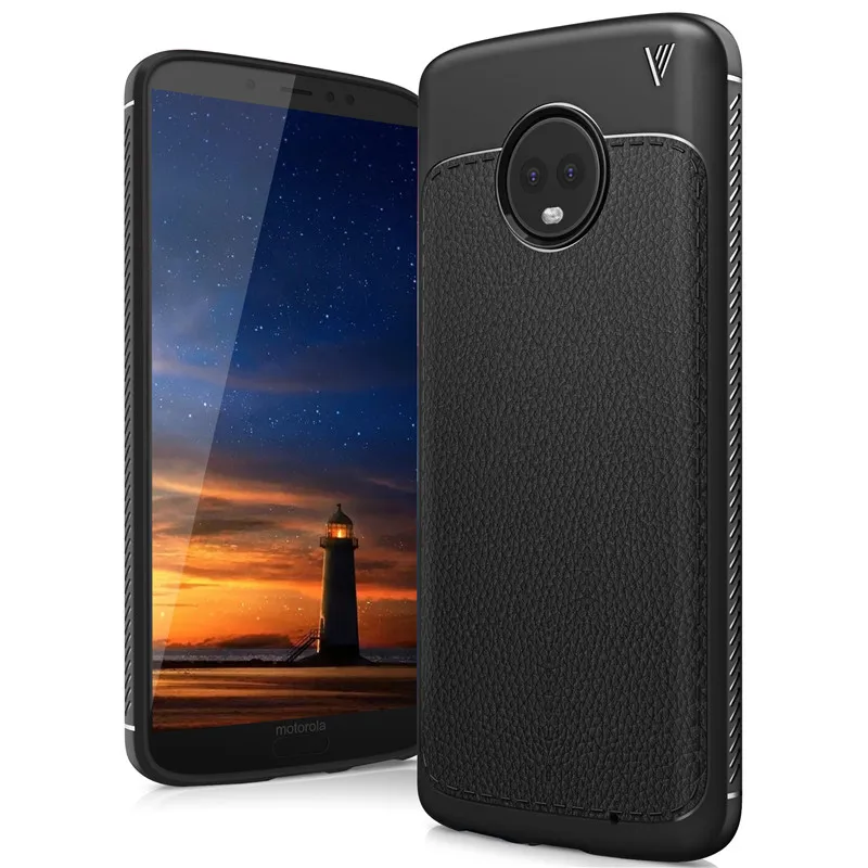 Чехол из ТПУ с кожаным покрытием для Motorola G6 Plus деловой стиль кожа личи анти
