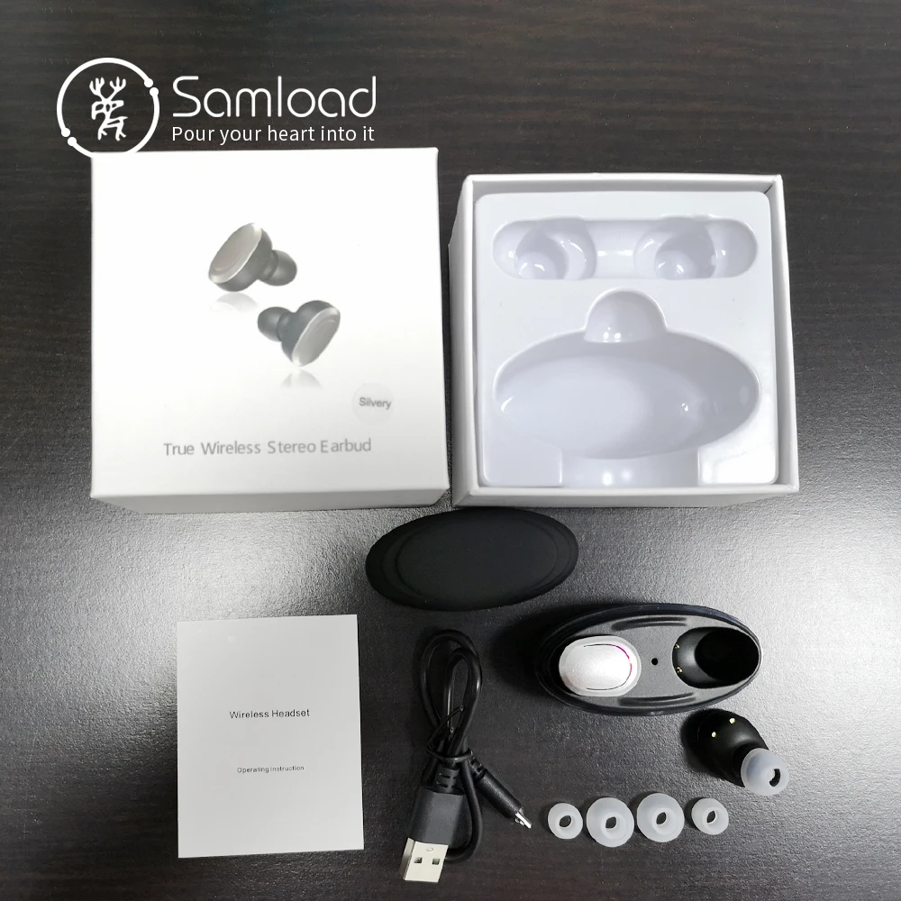 Samload беспроводные Bluetooth наушники стерео бинауральные спортивные наушники-вкладыши Встроенный микрофон с заряжаемой мини-коробкой
