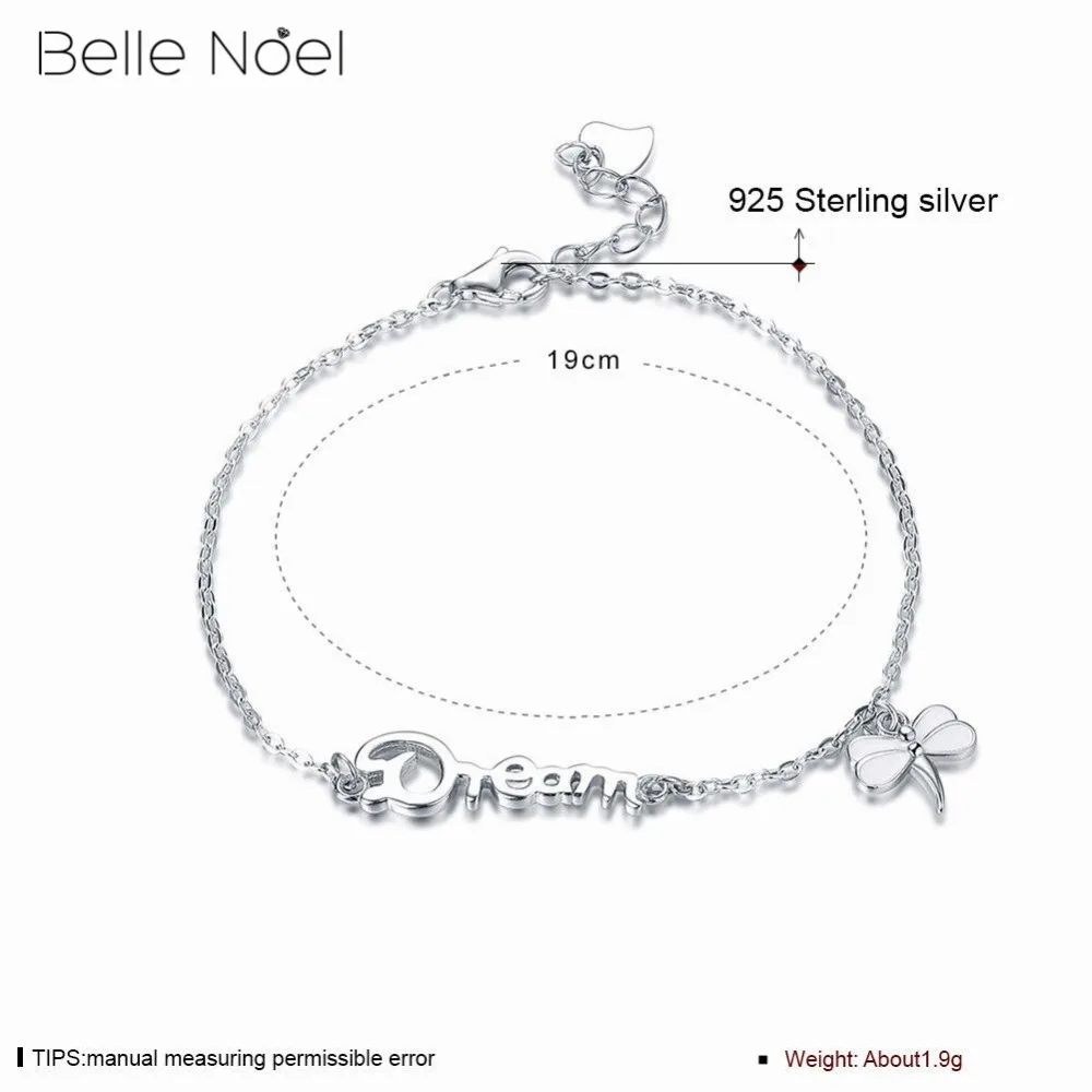 Belle Ноэль чистый S925 серебро довольно стрекоза с письмо мечта Браслеты для Серебро