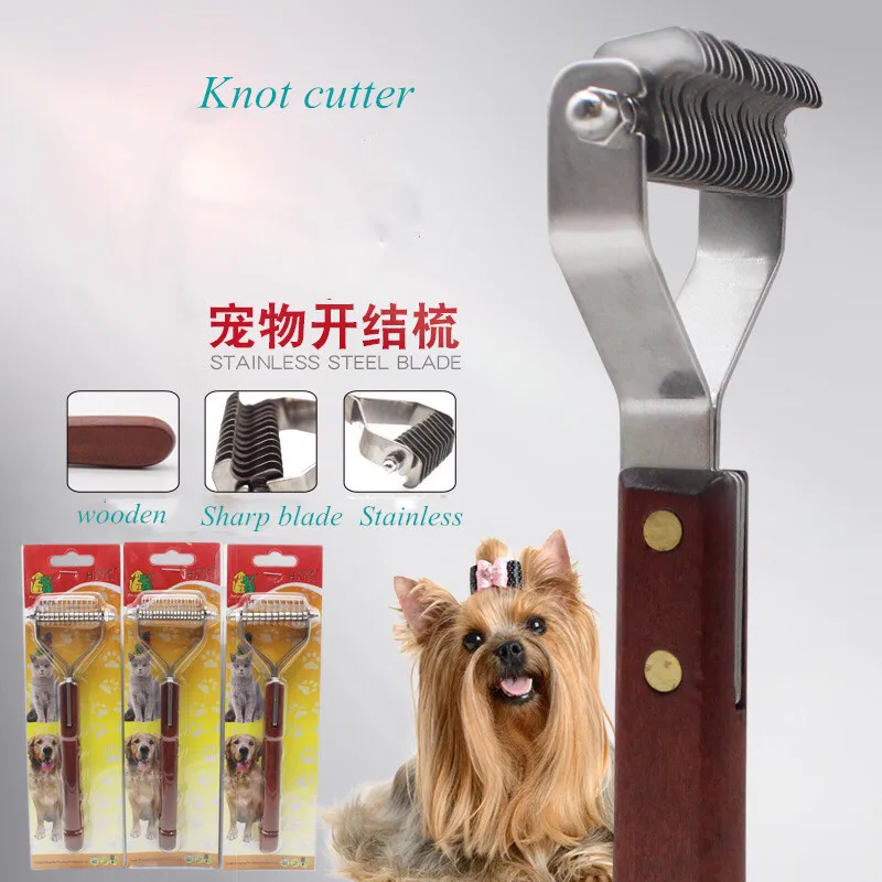 MTL dog comb pet dog removes hair grooming comb groomer brush for dog cat with wooden handle