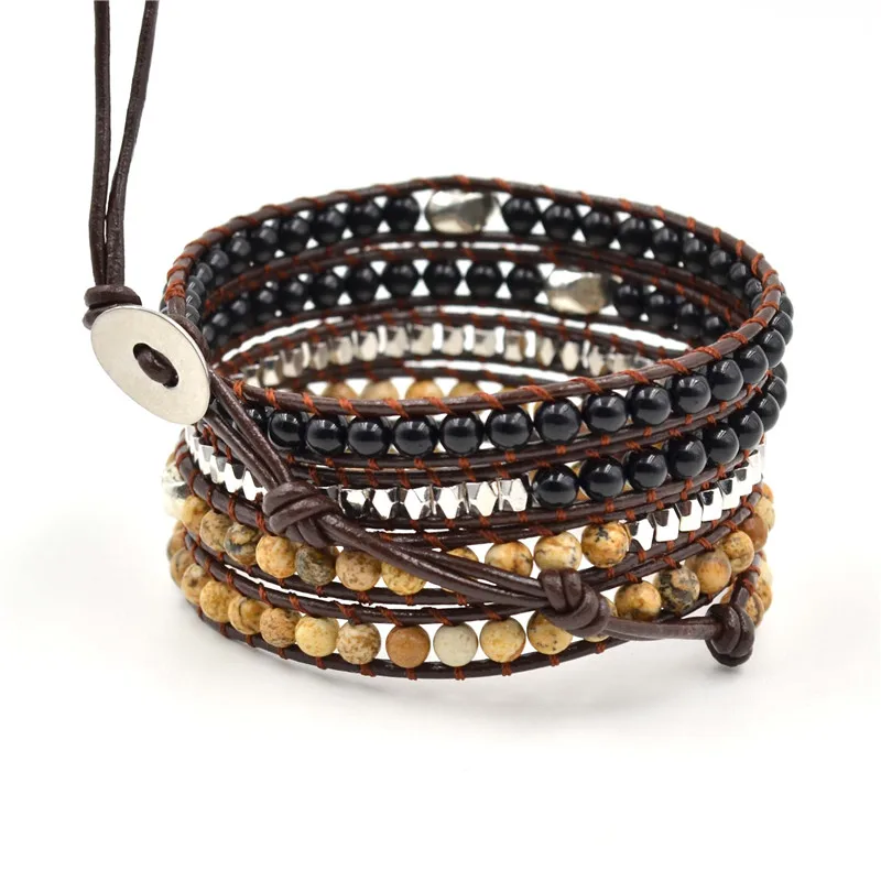 Винтаж натуральный камень ювелирные изделия простой черный ручной работы пояса