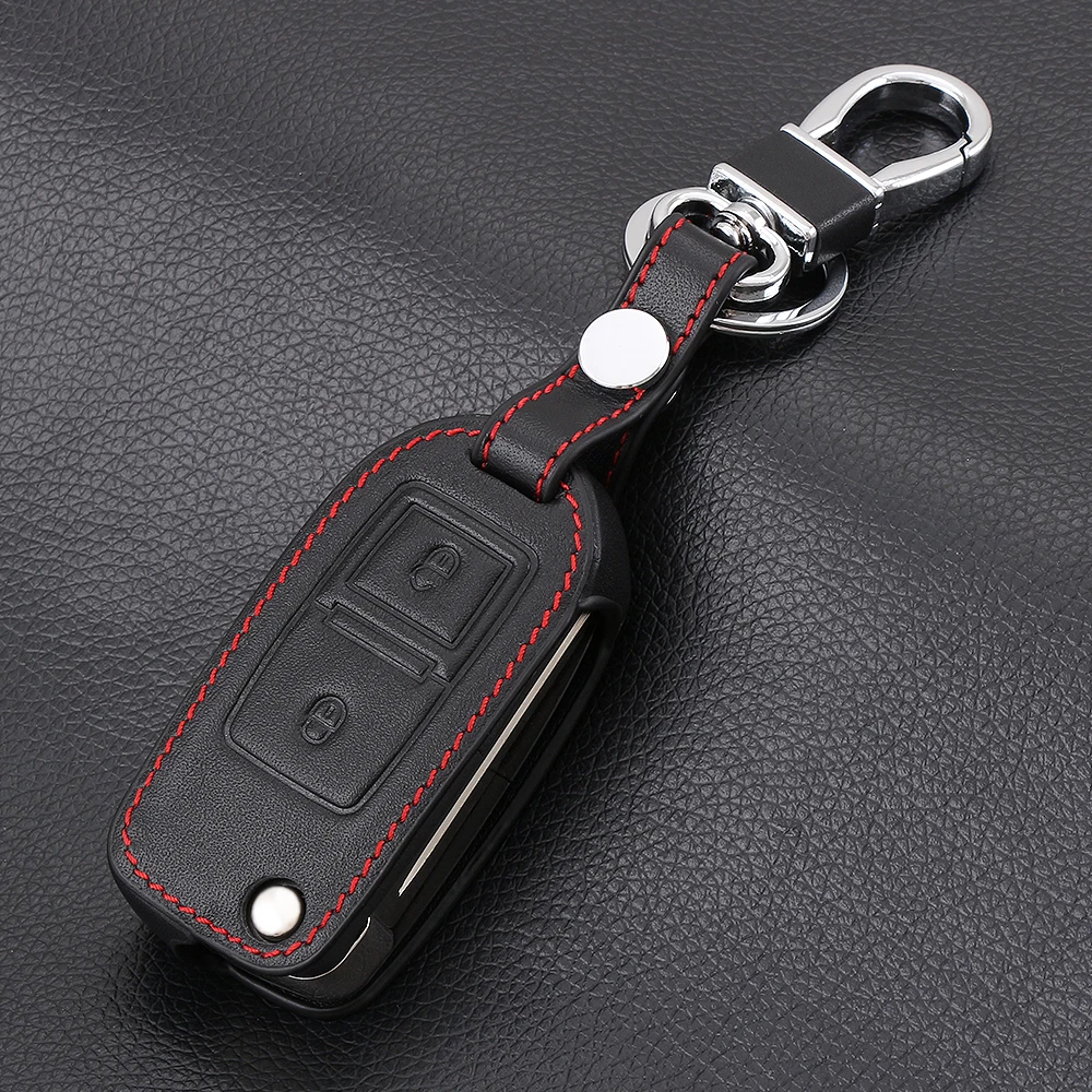 Кожаный чехол книжка для автомобильного ключа с 2 кнопками VW Passat Polo Golf Seat Touran Bora