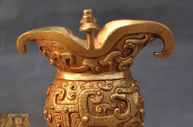 5 &quotКитайский Бронзовый 24 k золотой позолоченный Дракон Феникс Кубок рюмка