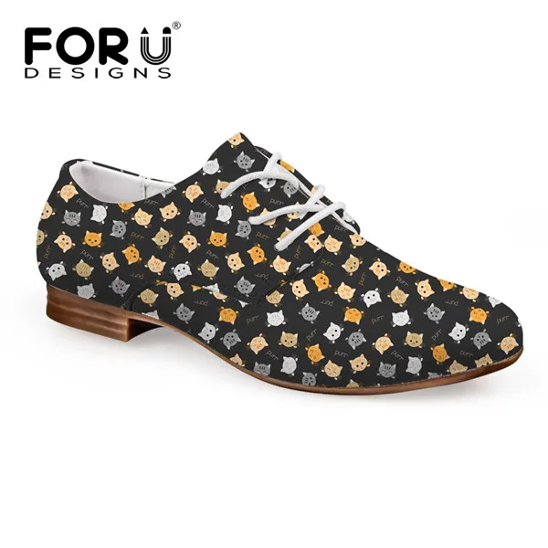 FORUDESIGNS/женские модные кожаные туфли с 3D принтом животных и кошек; новые весенние женские туфли-оксфорды на плоской подошве; женские модельные туфли-оксфорды - Цвет: H4449CD