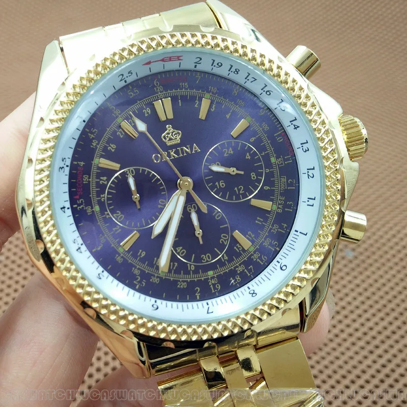ORKINA часы Мужские кварцевые корпус из нержавеющей стали белый циферблат золотые
