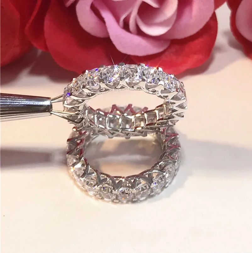 The Best Sale Choucong Brand Original Luxury Jewelry 925 Sterling Silver Princess Cut Stack White Clear 5A CZ Wedding Band Ring | Украшения