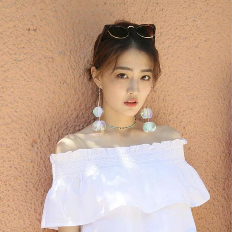 Индивидуальные разноцветные круглые висячие серьги с бахромой и длинным крючком