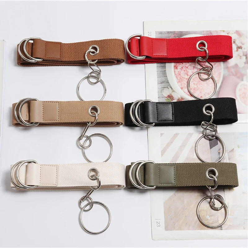 

TOYOOSKY Women Belts Fabric Military Double Circle Buckle Long Belts for Jeans Dress All-match Belts for Female Cinturon Mujer