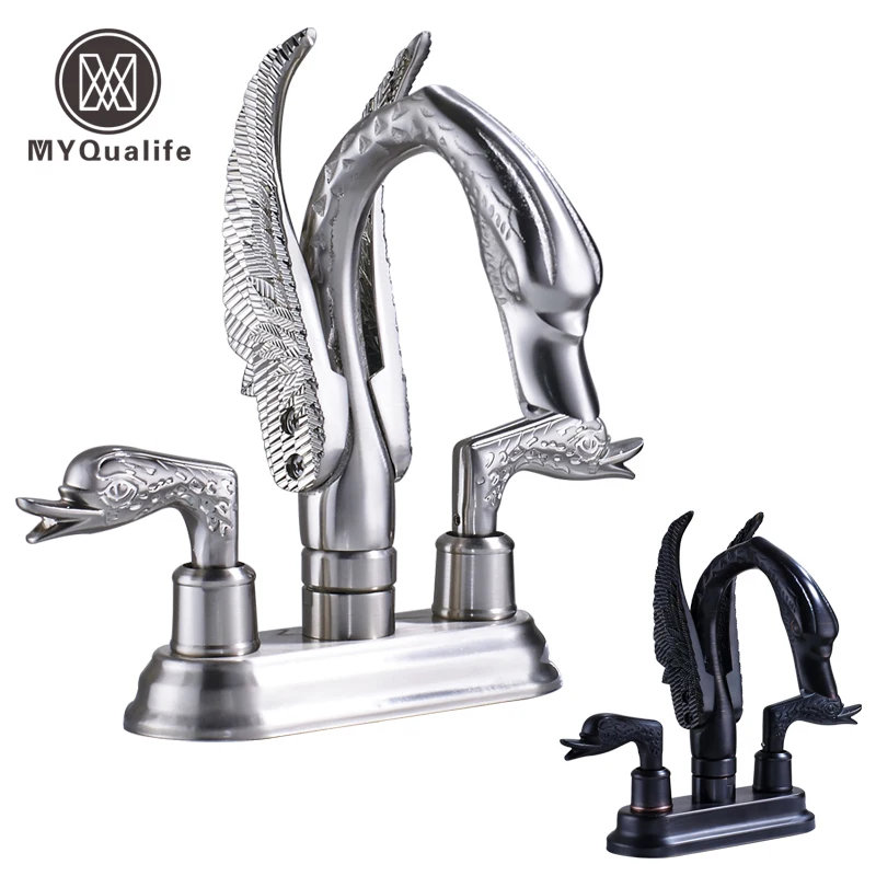 Смеситель для раковины на палубе с двумя отверстиями никелевый матовый