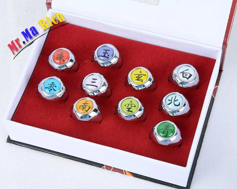 10 шт./комплект аниме Наруто акасуки память Anello Figura Modello Matel Anelli Uchiha Itachi 2 см|uchiha