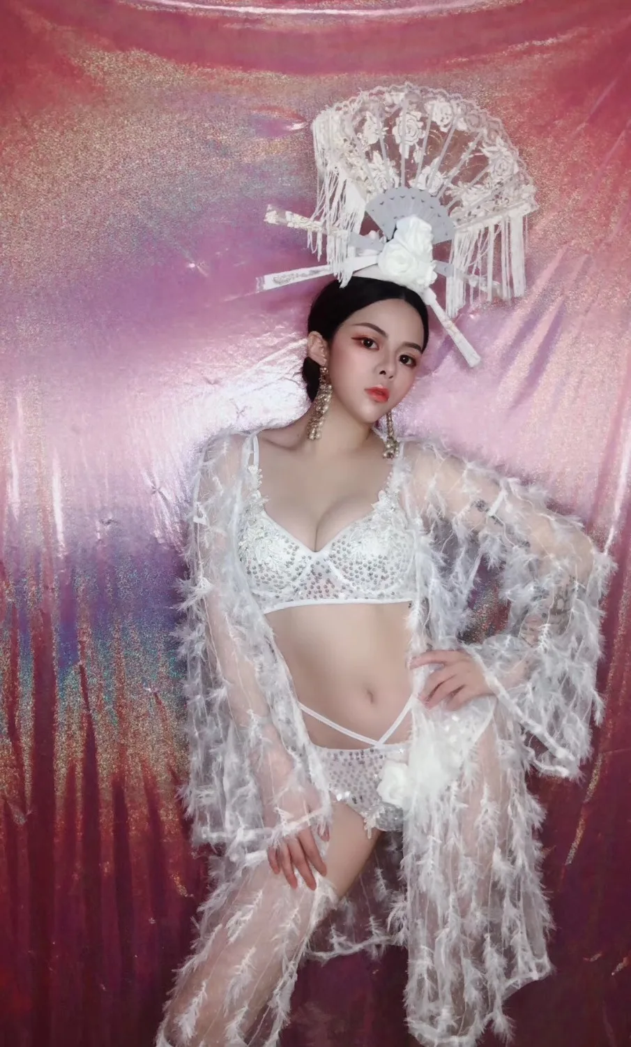 Комплект из 3 предметов женское бикини с белыми кристаллами|Танцевальный костюм