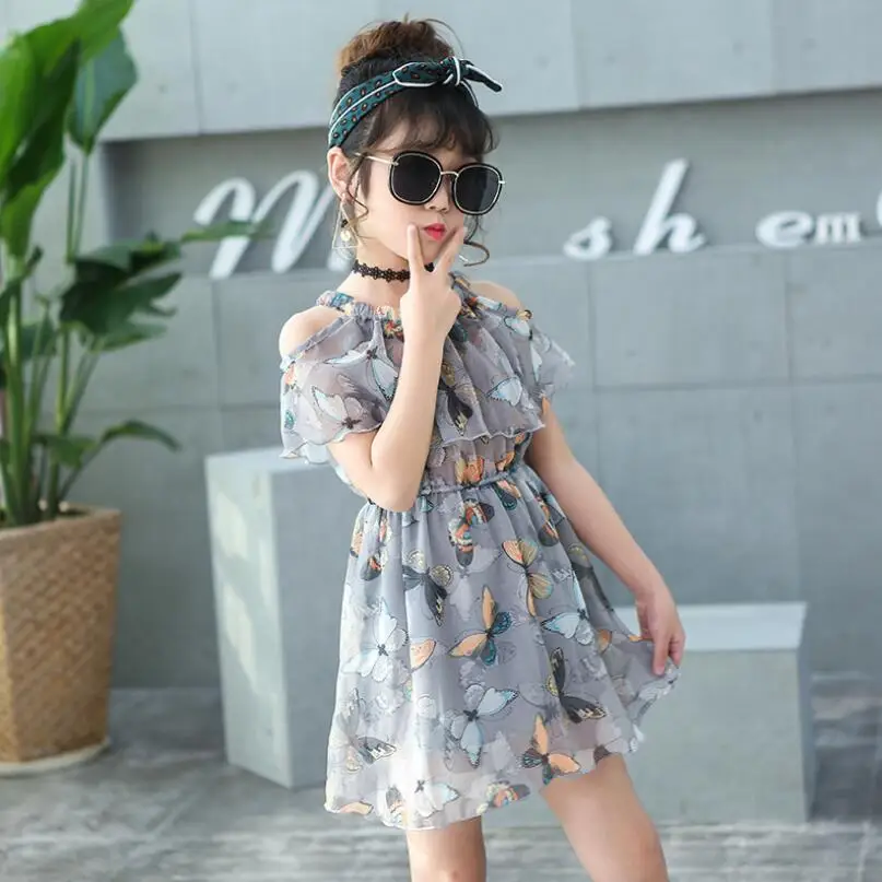 Пляжное платье для девочек лето 2019 детская одежда с короткими рукавами Детские