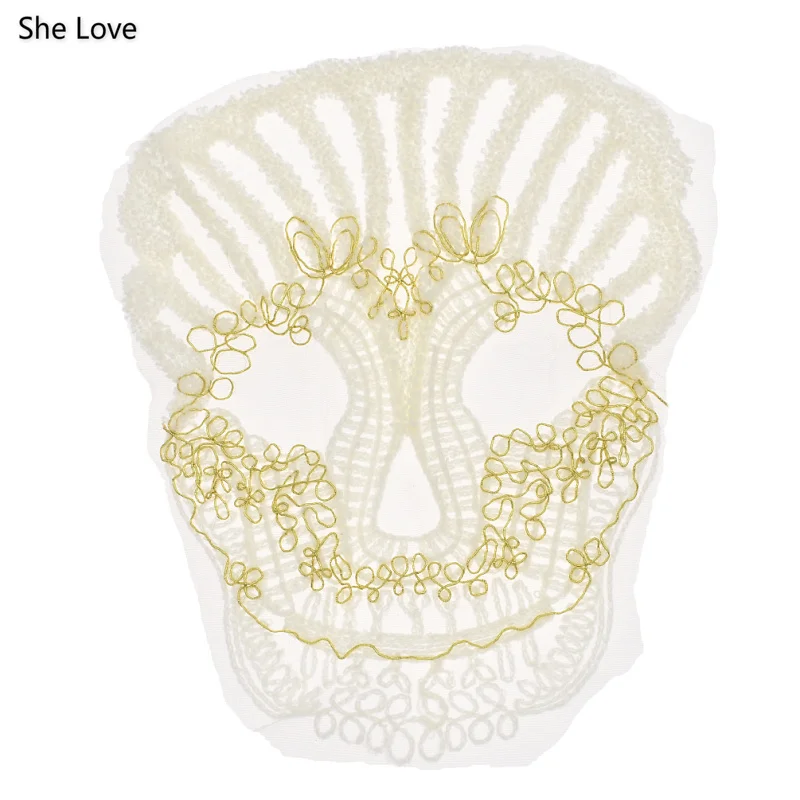She Love Large Skull Lace Embroidered Sewing On Patch Coat Jacket Jeans Decoration Motifs Applique | Дом и сад