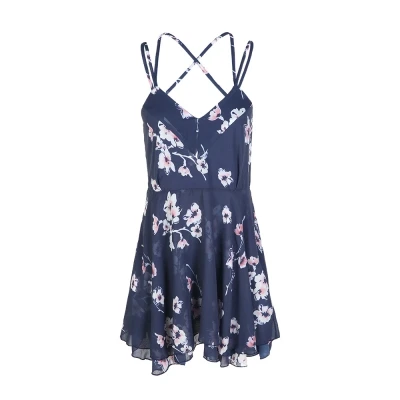 Haoduoyi одежда милый цветочный принт мини платье Sexy Cross Back Cami платья для женщин