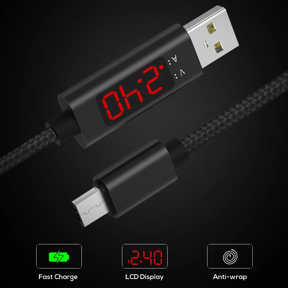 Usb-кабель для зарядки IPhone, Xiaomi, huawei, samsung, кабель для быстрой зарядки USB C, светодиодный кабель для телефонов с цифровым дисплеем