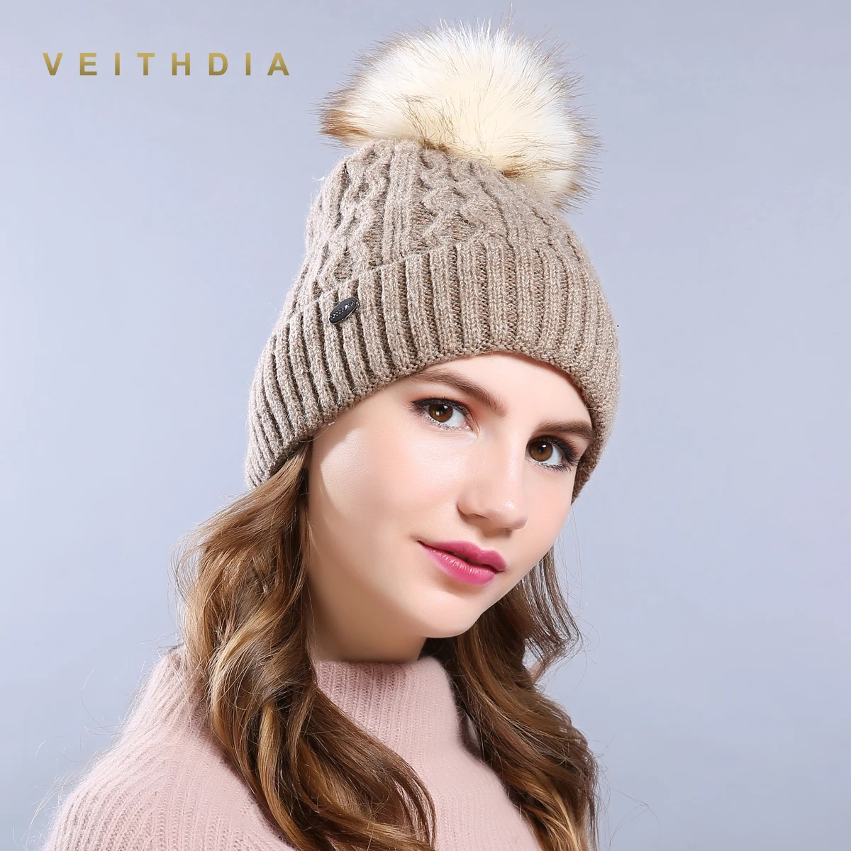 VEITHDIA высококачественные женские зимние шапки модная цепочка Тип меховая женская