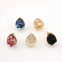 10mm quartz crystal stud earrings 24k gold brand jewelry design teardrop natural rock crystal stud earrings women stud earrings
