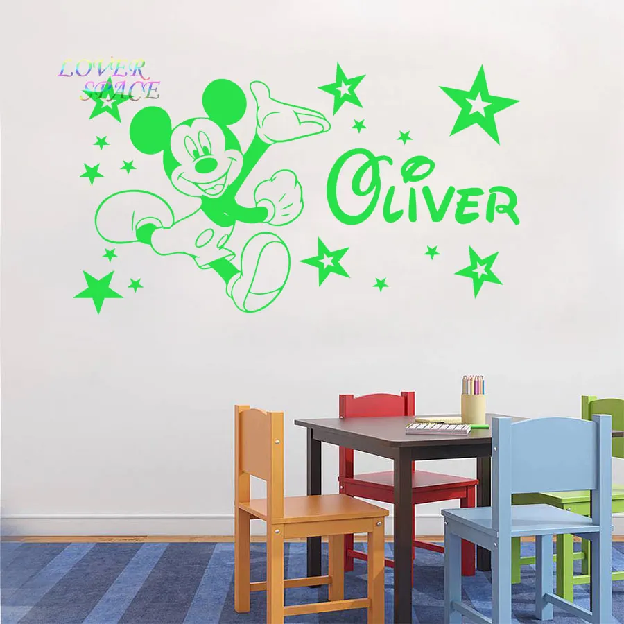 Микки Мышь стены Стикеры индивидуальное имя винил Наклейки звезды декоративные