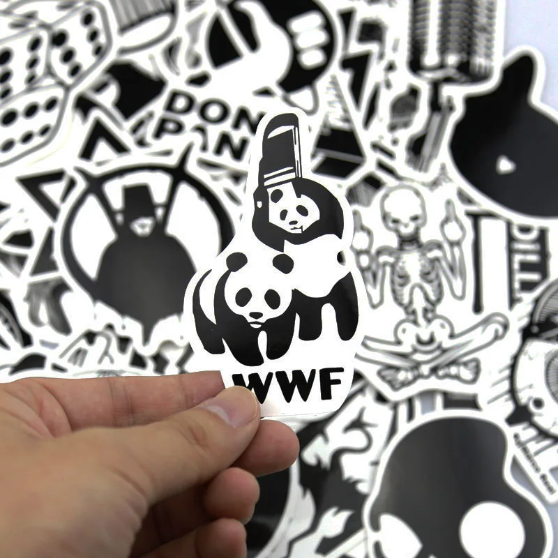 60 шт. смешанные черно-белые наклейки s для багажа искусственный скейтборд