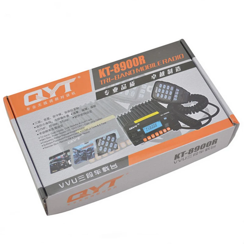 

Brand New Original QYT KT-8900R VHF/UHF Tri-band 25W 200CH Scramble FM Car Mobile Transceiver Radio with Programming Cable