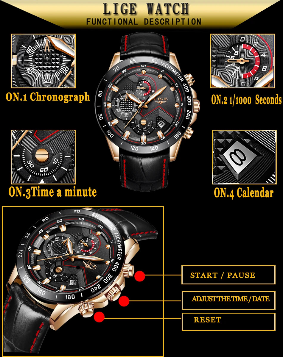 Мужские часы Relojes Hombre, новинка, мужские часы LIGE, топ класса люкс, брендовые модные золотые кварцевые часы, мужские кожаные военные спортивные водонепроницаемые часы