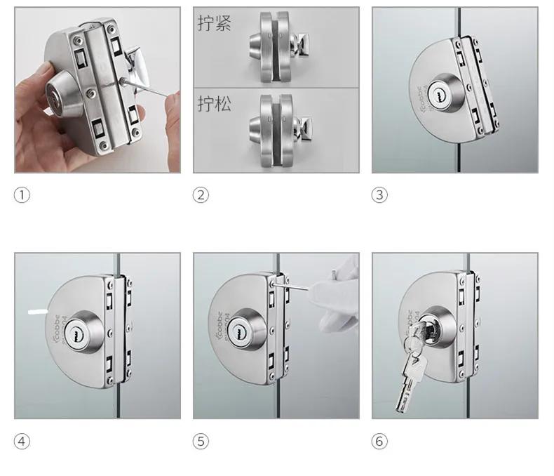 

1 Set Double Open Glass Door Lock Stainless Steel Double Bolt Sliding Door Lock 10-12mm Office Glass Safety