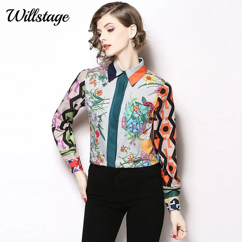 Willstage, новинка, Весенняя женская блузка, Цветочная вышивка, длинный рукав, рубашки, сетка, открытая, офисная, для девушек, OL, рабочая одежда, черный топ